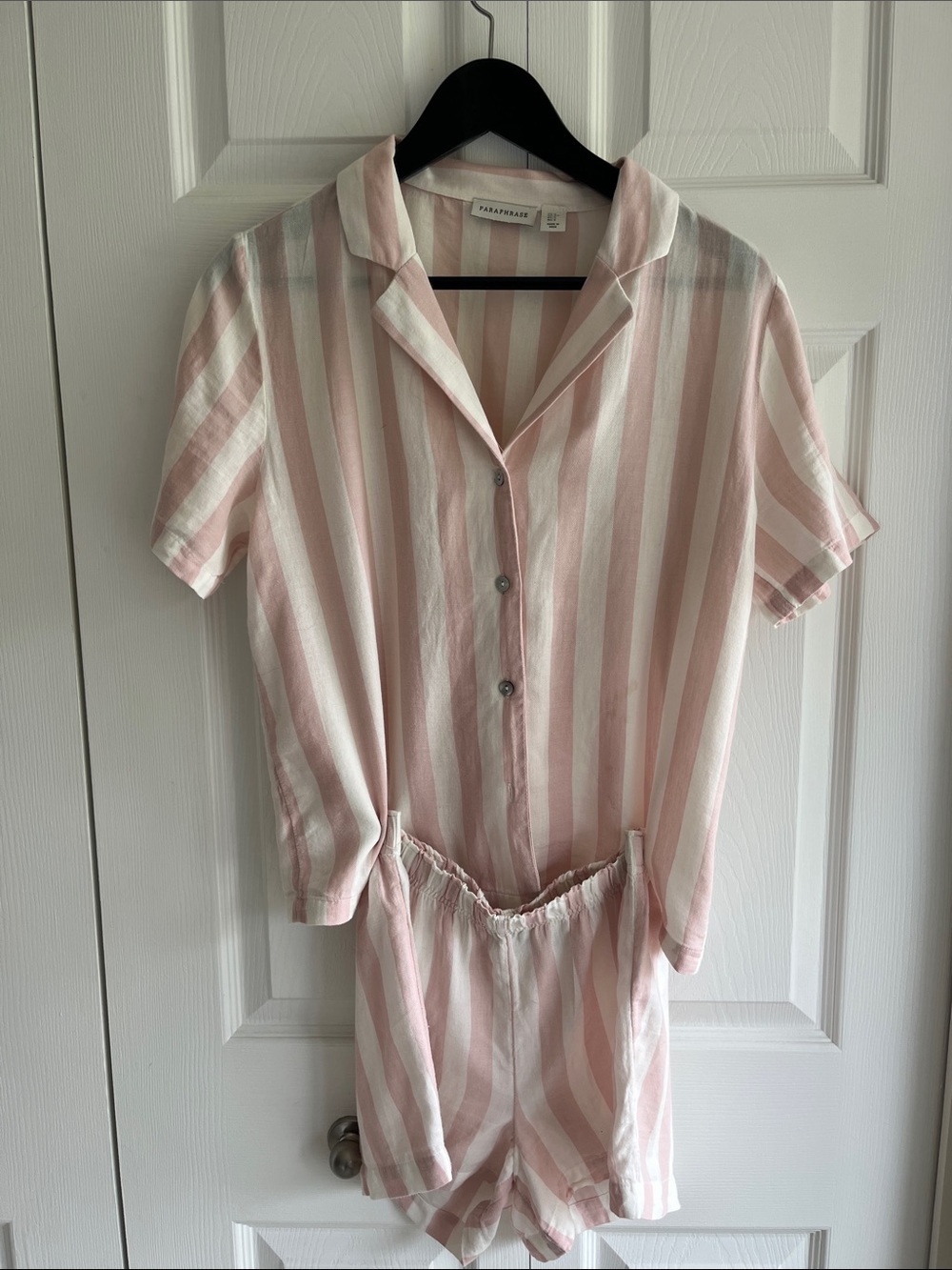 Paraphrase Pink & White Striped Short Pajama Set